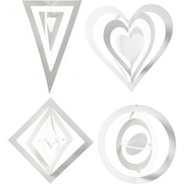 3D Hanging Decoration, H: 18+22+24 cm, W: 15+18+22 cm, white, 16pcs, 230 g
