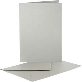 Pearlescent Cards & Envelopes, silver, card size 10,5x15 cm, envelope size 11,5x16,5 cm, 10 set/ 1 pack [HOB-23821]