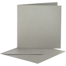 Pearlescent Cards & Envelopes, silver, card size 12,5x12,5 cm, envelope size 13,5x13,5 cm, 10 set/ 1 pack [HOB-23829]