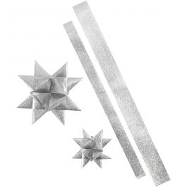 Star Strips, glitter silver, L: 86+100 cm, W: 25+40 mm, D: 11,5+18,5 cm, 16 strips/ 1 pack [HOB-24349]