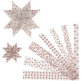Paper Star Strips, red, white, L: 44+78 cm, W: 15+25 mm, D: 6,5+11,5 cm, 48 strips/ 1 pack [HOB-24351]
