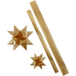 Star Strips, gold glitter, L: 86+100 cm, W: 25+40 mm, D: 11,5+18,5 cm, 16 strips/ 1 pack [HOB-24356]