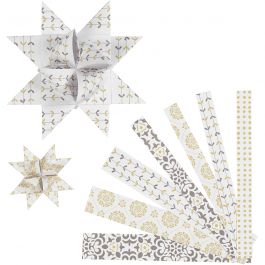 Paper Star Strips, gold, white, L: 44+78 cm, W: 15+25 mm, D: 6,5+11,5 cm, 48 strips/ 1 pack [HOB-24357]