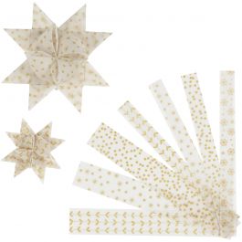 Paper Star Strips, gold, white, L: 44+78 cm, W: 15+25 mm, D: 6,5+11,5 cm, 48 strips/ 1 pack [HOB-24358]