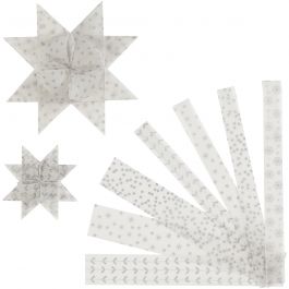 Paper Star Strips, silver, white, L: 44+78 cm, W: 15+25 mm, D: 6,5+11,5 cm, 48 strips/ 1 pack [HOB-24363]