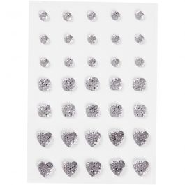 Rhinestones, silver, round, square, heart, size 6+8+10 mm, 35 pc/ 1 pack [HOB-24377]