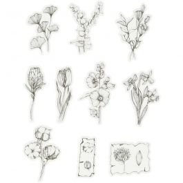 Masking tape stickers, black/white flowers, size 30-50 mm, 30 pc/ 1 pack [HOB-24753]