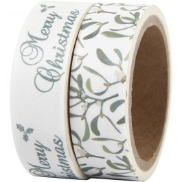 Washi Tape, mistletoe and Merry Christmas, W: 15 mm, 2x5 m/ 1 pack [HOB-24763]