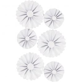 Paper Rosettes, white glitter, D: 35+50 mm, 6 pc/ 1 pack [HOB-24782]