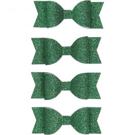Paper Bow, green glitter, size 31x85 mm, 4 pc/ 1 pack [HOB-24783]