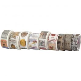 Washi Tape, L: 3+5 m, W: 15+25 mm, 9 roll/ 1 pack [HOB-25246]