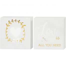 Canvas with Gold Motifs, white, H: 10,16 cm, 2 pc/ 1 pack [HOB-25778]