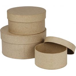 Round Boxes, H: 5+6,5+7,5 cm, D: 10+13+16 cm, 3 pc/ 1 set [HOB-263700]