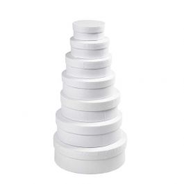 Round Box Set, white, H: 4+4,5+5+5,5+6+6,5+7 cm, D: 8,5+10,5+12,5+14,5+16,5+18,5+21,5 cm, 7 pc/ 1 set [HOB-26421]