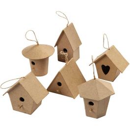Mini Bird Houses, H: 7 cm, 6 pc/ 1 pack [HOB-26531]
