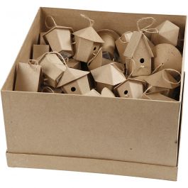 Mini Bird Houses, H: 7 cm, 6x10 pc/ 1 pack [HOB-26533]