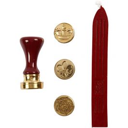 Wax Seal Set, crown, flower, fleur-de-lis, D: 18 mm, 1 set [HOB-27021]