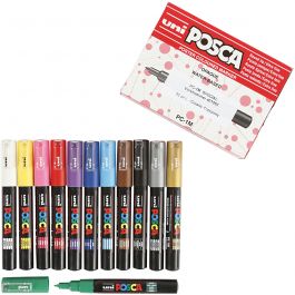 Posca Marker, assorted colours, no. PC-1M, line 0,7 mm, extra-fine, 12 pc/ 1 pack [HOB-273900]