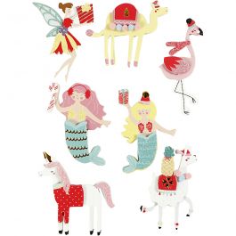 3D Stickers, flamingo, llama, mermaid, H: 50-60 mm, W: 30-45 mm, thickness 7 mm, 7 pc/ 1 pack [HOB-27695]
