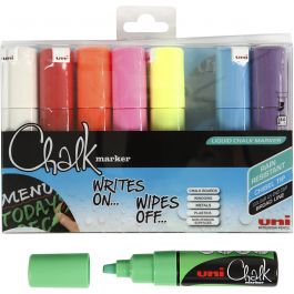 Chalk Pen, assorted colours, line 8 mm, 8 pc/ 1 pack [HOB-279918]