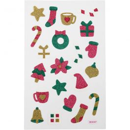 Glitter Stickers, Christmas, sheet 10x16 cm, 1 sheet [HOB-280010]