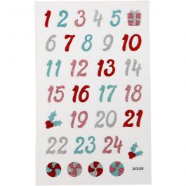 Glitter Stickers, advent numbers, sheet 10x16 cm, 1 sheet [HOB-280011]