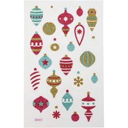 Glitter Stickers, Christmas ornaments, sheet 10x16 cm, 1 sheet [HOB-280012]