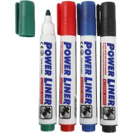 Whiteboard Markers, black, blue, green, red, 4 pc/ 1 pack [HOB-28250]