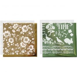 Deco Foil and transfer sheet, gold, green, flowers, 15x15 cm, 2x2 sheet/ 1 pack [HOB-283550]