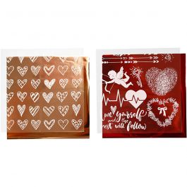 Deco Foil and transfer sheet, red, hearts and love, 15x15 cm, 2x2 sheet/ 1 pack [HOB-283552]
