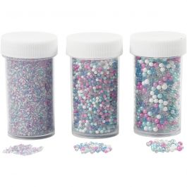 Mini Glass beads, size 0,6-0,8+1,5-2+3 mm, 3x45 g/ 1 pack [HOB-28386]