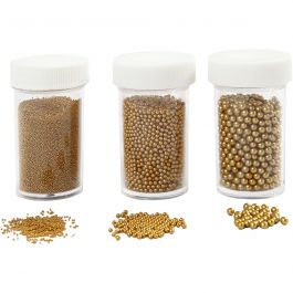 Mini Glass beads, gold, size 0,6-0,8+1,5-2+3 mm, 3x45 g/ 1 pack [HOB-28387]