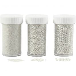 Mini Glass beads, mother-of-pearl, size 0,6-0,8+1,5-2+3 mm, 3x45 g/ 1 pack [HOB-28390]