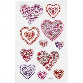 Diamond stickers, hearts, 15x16,5 cm, 1 sheet [HOB-284039]
