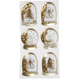 Shaker stickers, gold, angel, tree and houses, size 49x32+45x36 mm, 6 pc/ 1 pack [HOB-28459]