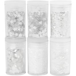 Glitter and Sequin, white, 6x5 g/ 1 pack [HOB-28461]