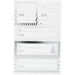 Stickers, silver, white, 9x14 cm, size 42x39+84x29 mm, 4 sheet/ 1 pack [HOB-28499]