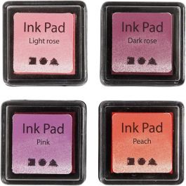 Ink Pad, H: 2 cm, size 3,5x3,5 cm, peach, pink, light rose, dark rose, 4 pc/ 1 pack [HOB-285341]