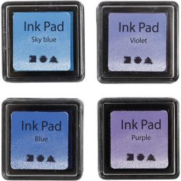 Ink Pad, H: 2 cm, size 3,5x3,5 cm, blue, sky blue, purple, violet, 4 pc/ 1 pack [HOB-285342]