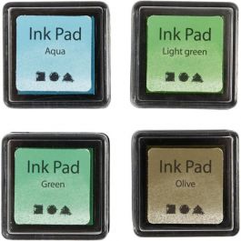 Ink Pad, H: 2 cm, size 3,5x3,5 cm, green, light green, olive, aqua, 4 pc/ 1 pack [HOB-285343]