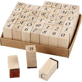 Wooden Stamps Set, size 13x13 mm, H: 32 mm, 42mixed