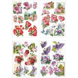 3D Decoupage Motifs, flowers and butterflies, 21x30 cm, 4 sheet/ 1 pack [HOB-28705]
