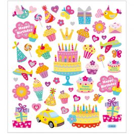 Fancy Glitter Stickers, birthday, 15x16,5 cm, 1 sheet [HOB-28882]