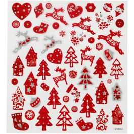 Fancy Glitter Stickers, red/white Christmas, 15x16,5 cm, 1 sheet [HOB-289591]