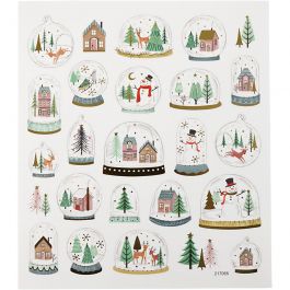 Stickers, snow globes, sheet 15x16,5 cm, 1 sheet [HOB-29046]