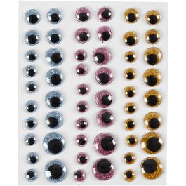Googly Eyes, dia. 8+10+12+15 mm, light blue, gold, light red, 54 pc/ 1 sheet [HOB-29061]