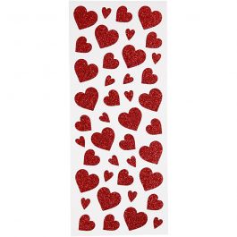 Glitter Stickers, red, hearts, 10x24 cm, 2 sheet/ 1 pack [HOB-29107]