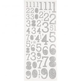 Glitter Stickers, silver, numbers, 10x24 cm, 2 sheet/ 1 pack [HOB-29109]