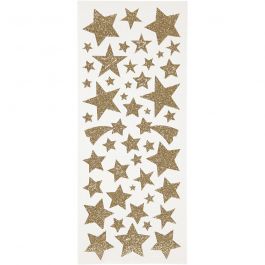 Glitter Stickers, gold, stars, 10x24 cm, 2 sheet/ 1 pack [HOB-29110]
