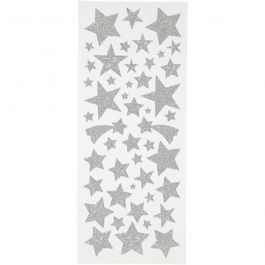 Glitter Stickers, silver, stars, 10x24 cm, 2 sheet/ 1 pack [HOB-29111]